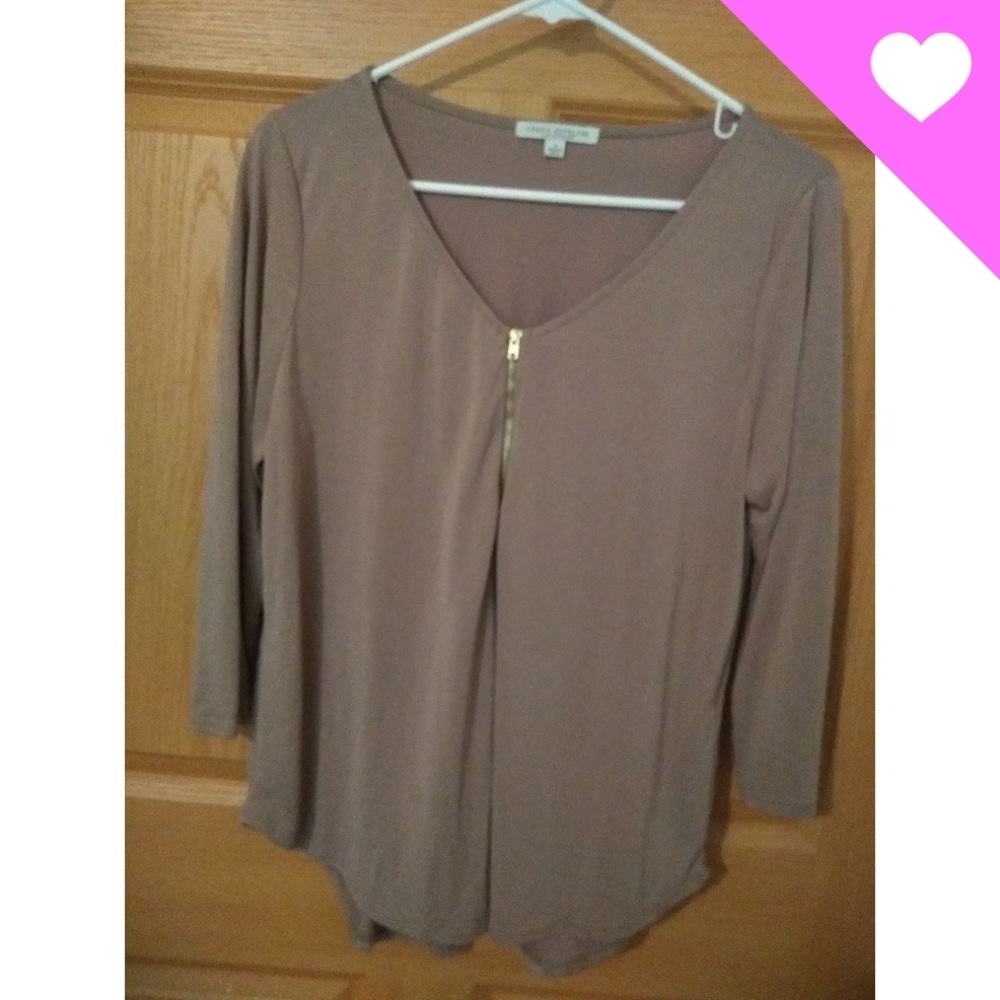 Green Envelope Casual Womens Top Tunic Tan Gold